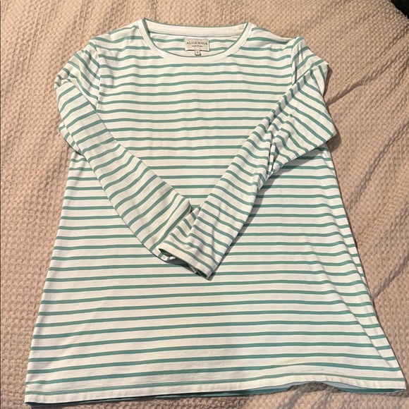 Alice Walk Tops - Alice Walk Teal and White Striped Long Sleeve Tee
